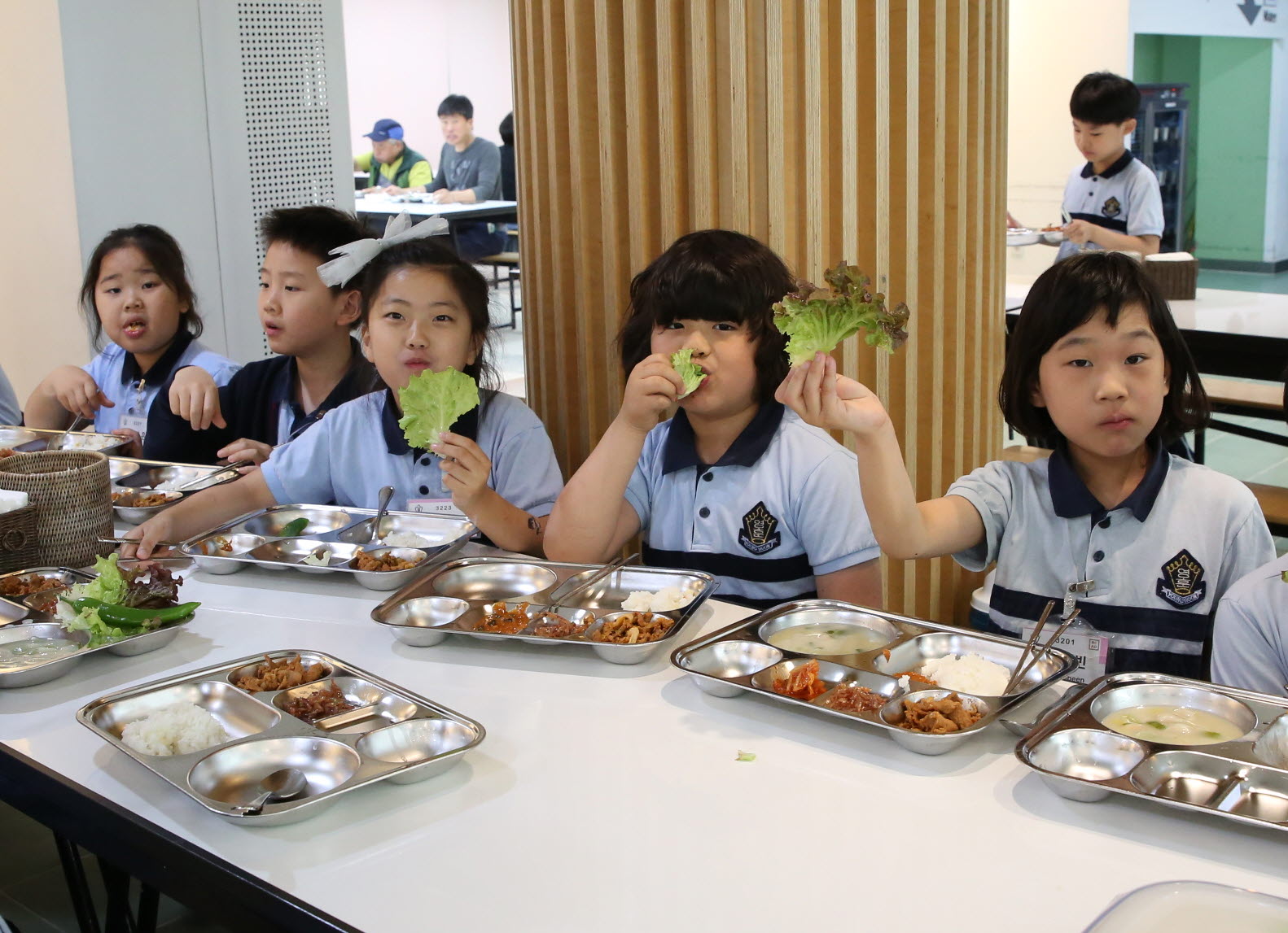 학교 옥상 텃 밭에서 우리가 재배한 쌈으로 맛있는 점심을 먹어요